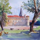 Peinture intitulée "le château de Jonqu…" par Jean-Noël Le Junter, Œuvre d'art originale, Aquarelle Monté sur Panneau de bois