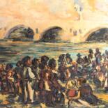 Painting titled ""Sur le Pont d'Avig…" by Jean Xavier Combe, Original Artwork, Oil Mounted on Wood Stretcher frame