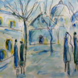 「Place de village」というタイトルの絵画 Jean Mirreによって, オリジナルのアートワーク, オイル