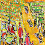 Painting titled "Rue Jaune" by Jean Mirre, Original Artwork, Oil