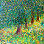 Painting titled "Dans les bois1" by Jean Mirre, Original Artwork, Oil Mounted on Wood Stretcher frame