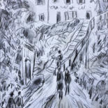 Dessin intitulée "L'escalier d'après…" par Jean Mirre, Œuvre d'art originale, Crayon