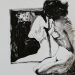 Drawing titled "Nude at Mirror" by Jelena Djokic, Original Artwork, Ink