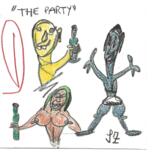 Tekening getiteld "the party / la festa" door Jeremy Zixxon, Origineel Kunstwerk, Pastel Gemonteerd op Frame voor houten bra…