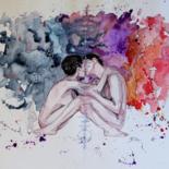 Pintura intitulada "le baiser" por Jérôme Royer, Obras de arte originais, Aquarela