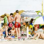 Ζωγραφική με τίτλο "Jones Beach - 13" από Jim Fischer, Αυθεντικά έργα τέχνης, Ακουαρέλα