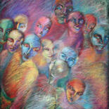 Peinture intitulée "la-foule-2-modifie-…" par Jomaray, Œuvre d'art originale, Pastel