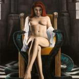 Painting titled "Lilith" by Jean-Pierre André Leclercq, Original Artwork, Oil Mounted on Wood Stretcher frame
