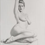 Dessin intitulée "Courbes 29 - Peach" par Jean-Pierre André Leclercq, Œuvre d'art originale, Graphite