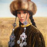 Painting titled "Steppe beauty" by Julia Abramoshvili, Original Artwork, Oil Mounted on Wood Stretcher frame