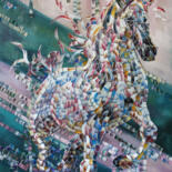 Ζωγραφική με τίτλο "Horse" από Julia Ptl, Αυθεντικά έργα τέχνης, Λάδι Τοποθετήθηκε στο Ξύλινο φορείο σκελετό