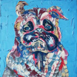 Картина под названием "Pug" - Julia Ptl, Подлинное произведение искусства, Масло Установлен на Деревянная рама для носилок