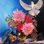 Painting titled "Still life with a b…" by Julia Crystal, Original Artwork, Oil Mounted on Wood Stretcher frame