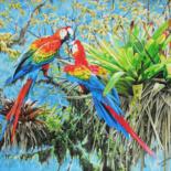 Painting titled "Scarlet Macaws and…" by Julian Wheat, Original Artwork, Acrylic