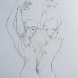 Drawing titled "Dos mujeres bailando" by Julio Cesar Garcia Garnateo, Original Artwork, Pencil