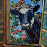 "Cow At The Window" başlıklı Tablo Jura Kuba tarafından, Orijinal sanat, Petrol Ahşap Sedye çerçevesi üzerine monte edilmiş