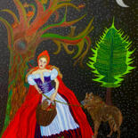 Schilderij getiteld "Beware of red ridin…" door Jutta-Maria Offzarek, Origineel Kunstwerk, Conté