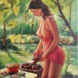 Картина под названием "Girl picking plums" - Karas Gleb, Подлинное произведение искусства, Масло