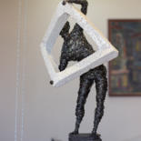 Sculpture titled "Man with a square 4…" by Karen Axikyan, Original Artwork, Metals