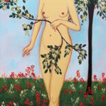 Schilderij getiteld "In the Garden" door Karen Rieger, Origineel Kunstwerk, Acryl Gemonteerd op Frame voor houten brancard
