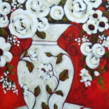 Painting titled "Red and White" by Karen Rieger, Original Artwork, Acrylic Mounted on Wood Stretcher frame