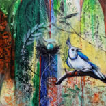 「Feathered Guardian」というタイトルの絵画 Kasun Wickramasingheによって, オリジナルのアートワーク, アクリル ウッドストレッチャーフレームにマウント