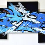 Pintura titulada "Blue triptyque" por Kesa Graffiti, Obra de arte original, Acrílico