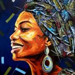 Collages intitulée "Happy African woman" par Kevin Jjagwe, Œuvre d'art originale, Acrylique