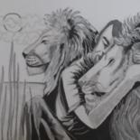 Drawing titled "l'homme aux lions" by Sarah Bouzaglou Boissin, Original Artwork, Ink