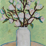 Painting titled "Magnolias" by Kirsty Wain, Original Artwork, Oil Mounted on Wood Stretcher frame