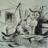 Peinture intitulée "cat" par Kishore Singh, Œuvre d'art originale
