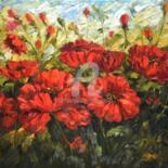 Painting titled "poppy flower" by Kishore Singh, Original Artwork, Oil