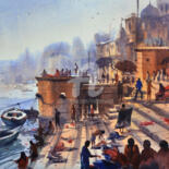 Peinture intitulée "Rana-mahal-ghat-var…" par Kishore Singh, Œuvre d'art originale, Aquarelle
