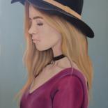 Schilderij getiteld "De Hoed (The Hat)" door Kris Nijs, Origineel Kunstwerk, Olie