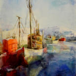 Painting titled "Greenland" by Zhanna Kondratenko, Original Artwork, Watercolor Mounted on Other rigid panel