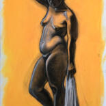 Dessin intitulée "Naked Girl on Yellow" par Konstantin Fomin, Œuvre d'art originale, Fusain