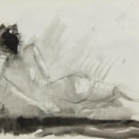 Dessin intitulée "On the bed with her…" par Mihail Ivanov, Œuvre d'art originale, Encre