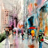 Pittura intitolato "Rainy streets II" da Anna Brigitta Kovacs (KAB), Opera d'arte originale, Acquarello