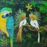 제목이 "Birds"인 미술작품 Kpbc로, 원작, 아크릴 나무 들것 프레임에 장착됨