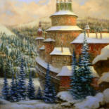 Картина под названием ""Замок"" - Dmitry Krutous, Подлинное произведение искусства, Масло Установлен на Деревянная рама для…