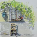Pintura intitulada "A window and chair…" por Krystyna Szczepanowski, Obras de arte originais, Aquarela