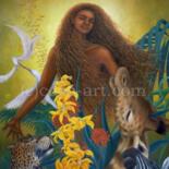 Painting titled "African Venus" by Kyoko Yamaji, Original Artwork, Oil Mounted on Wood Stretcher frame