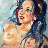 Pintura intitulada "Young woman portrait" por Lada Kholosho, Obras de arte originais, Óleo