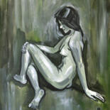 Painting titled "Nude Young Girl Sit…" by Lada Kholosho, Original Artwork, Acrylic Mounted on Wood Stretcher frame