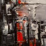 Painting titled "Countour of the city" by Lana Frey, Original Artwork, Oil Mounted on Wood Stretcher frame