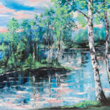 Painting titled "Silent pond" by Lana Frey, Original Artwork, Oil