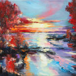 Painting titled "Sunset in autumn's…" by Lana Frey, Original Artwork, Oil