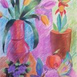 Pintura intitulada "Бабочки в цветах" por Dasha, Obras de arte originais, Pastel