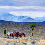 Painting titled "High Desert Mustangs" by Herscovitch Larry, Original Artwork, Oil