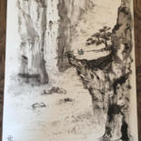 Peinture intitulée "sumi"waterfall"" par Lan Xiao Long-Freddy Laschon, Œuvre d'art originale